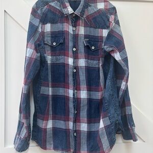 Stylish Plaid Button-Down Shirt for Men - Blue and Red